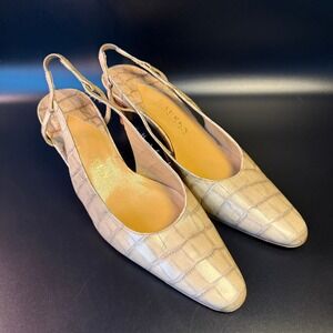 LAUREN Ralph Lauren Slingback Kitten Heels‎ Beige Leather Pumps Size 7.5